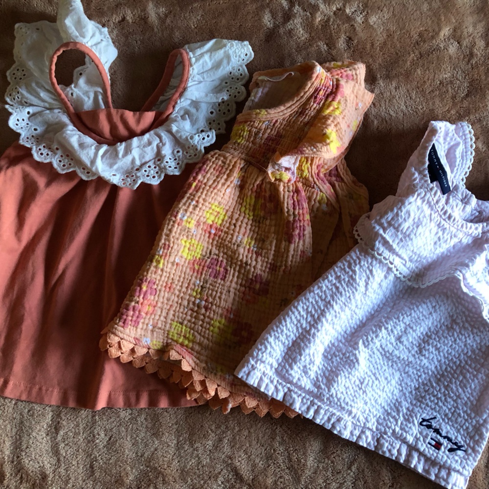 Tommy Hilfiger Pink & Two Peach Sleeveless Baby Doll Tops with Lace Trim Lot(3)